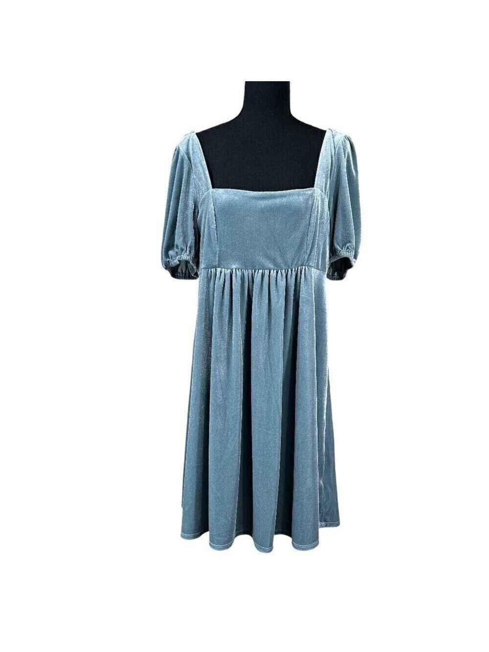 Vylette Blue Velvet Babydoll Fairy Puff Sleeve Party Dress Size XL